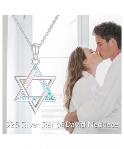 Star of David Necklace 925 Sterling Silver Jewish Star of David Pendant Necklace Opal Jewelry Gifts for Women Girl White gold...