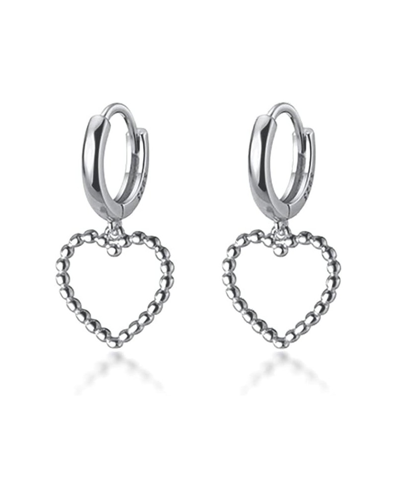 Sterling Silver 1CM Heart Hoop Earrings for Women Teen Girls Love Heart Small Hoop Earrings Huggie Heart Drop A-Silver $11.59...