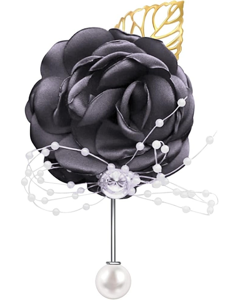 Rose Flower Wedding Brooches Cloth Art Floral Leaf Suit Shirt Lapel Brooch Pin Fashion Jewelry Boutonniere for Men Women Gold...