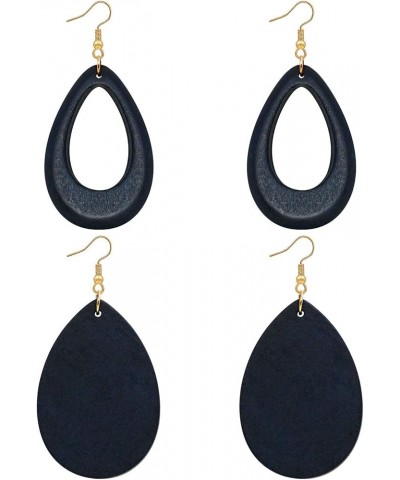 Wood Earrings for Women Natural Wooden Waterdrop Drop Dangle Earring Blue $8.04 Earrings