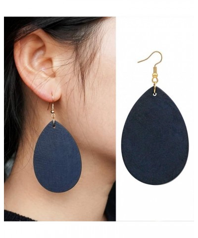 Wood Earrings for Women Natural Wooden Waterdrop Drop Dangle Earring Blue $8.04 Earrings