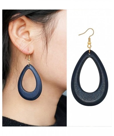 Wood Earrings for Women Natural Wooden Waterdrop Drop Dangle Earring Blue $8.04 Earrings