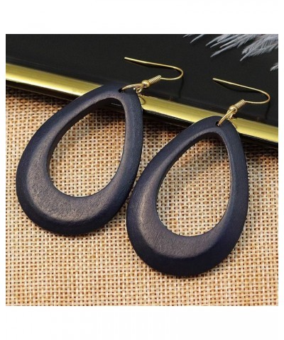 Wood Earrings for Women Natural Wooden Waterdrop Drop Dangle Earring Blue $8.04 Earrings