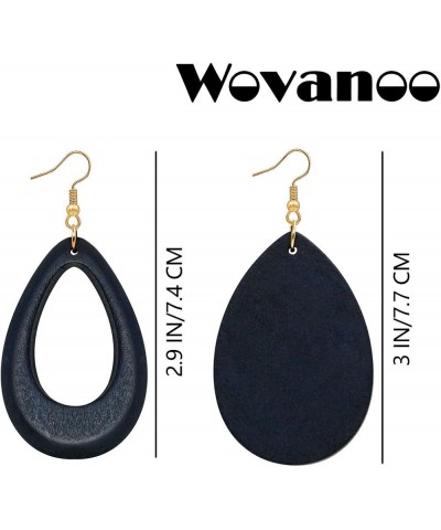 Wood Earrings for Women Natural Wooden Waterdrop Drop Dangle Earring Blue $8.04 Earrings