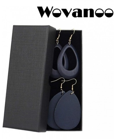 Wood Earrings for Women Natural Wooden Waterdrop Drop Dangle Earring Blue $8.04 Earrings