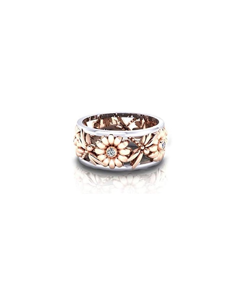 Silver rings Women's Elegant Sunflower Dragonfly Hollow Finger Ring Band Jewelry Cubic Zirconia Ring with Side Stone Copper L...