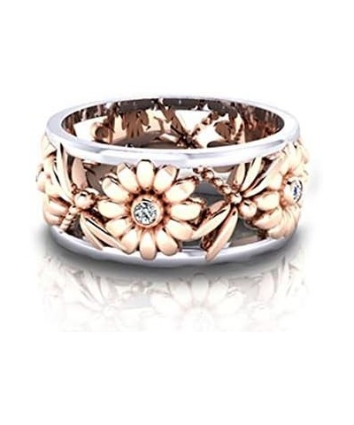 Silver rings Women's Elegant Sunflower Dragonfly Hollow Finger Ring Band Jewelry Cubic Zirconia Ring with Side Stone Copper L...