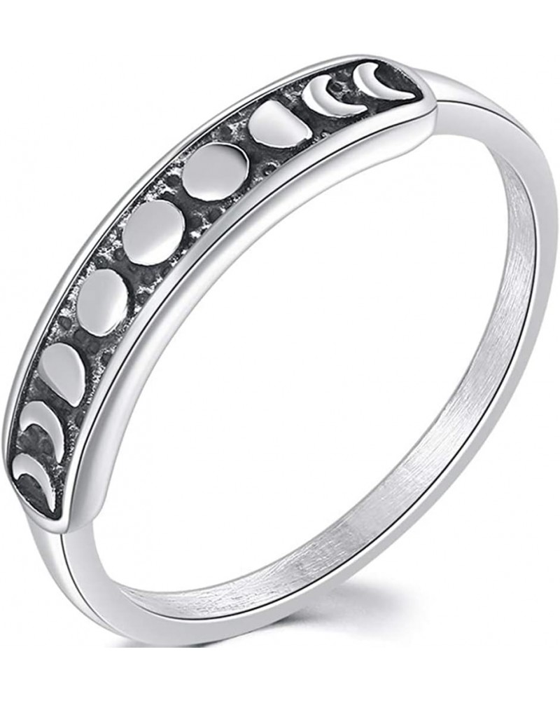 Retro Vintage Stainless Steel Moon Phase Shape Crescent Stacking Wedding Band Promise Ring Silver $8.39 Rings