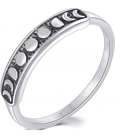 Retro Vintage Stainless Steel Moon Phase Shape Crescent Stacking Wedding Band Promise Ring Silver $8.39 Rings