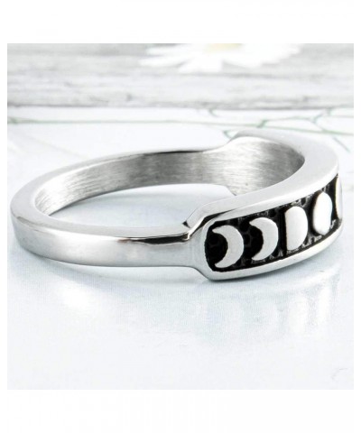 Retro Vintage Stainless Steel Moon Phase Shape Crescent Stacking Wedding Band Promise Ring Silver $8.39 Rings