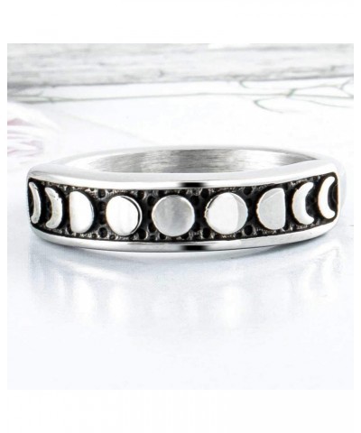 Retro Vintage Stainless Steel Moon Phase Shape Crescent Stacking Wedding Band Promise Ring Silver $8.39 Rings