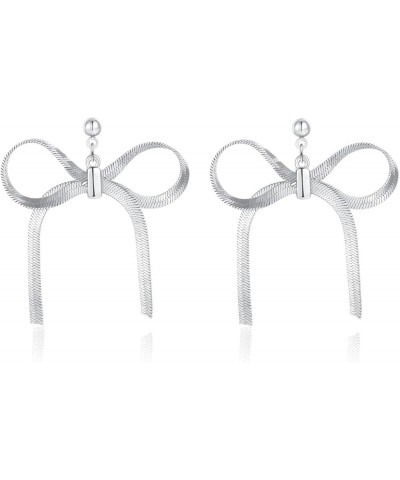 Bow Drop Dangle Earrings for Women Girls, Tassel Dangly Chain Earrings Bow Ribbon Jewelry silver $8.69 Earrings