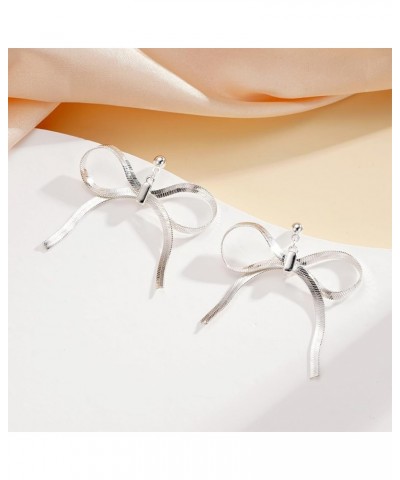 Bow Drop Dangle Earrings for Women Girls, Tassel Dangly Chain Earrings Bow Ribbon Jewelry silver $8.69 Earrings