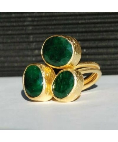 Wedding Gold Emeralds Crystal Giant Ring Vintage 18-Karat Emerald Ring in Gold Cocktail Ring Rhinestone Oval Ring for Wedding...