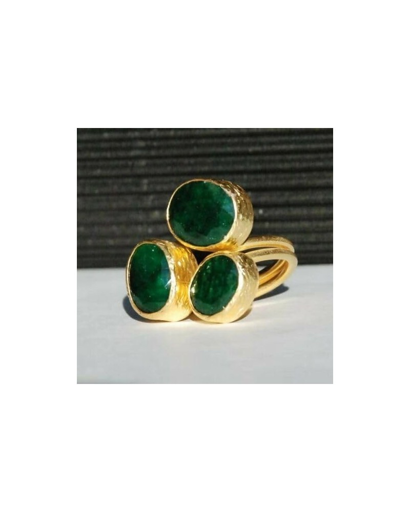 Wedding Gold Emeralds Crystal Giant Ring Vintage 18-Karat Emerald Ring in Gold Cocktail Ring Rhinestone Oval Ring for Wedding...