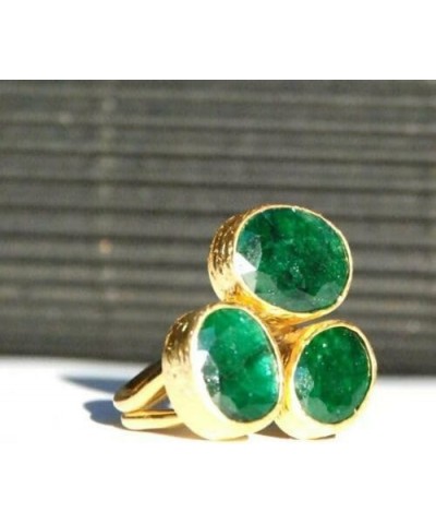 Wedding Gold Emeralds Crystal Giant Ring Vintage 18-Karat Emerald Ring in Gold Cocktail Ring Rhinestone Oval Ring for Wedding...