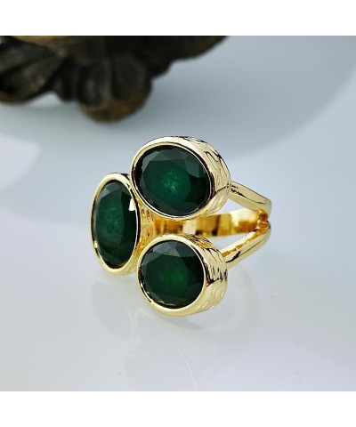 Wedding Gold Emeralds Crystal Giant Ring Vintage 18-Karat Emerald Ring in Gold Cocktail Ring Rhinestone Oval Ring for Wedding...