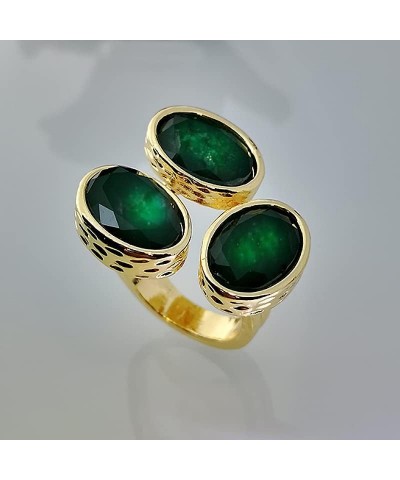 Wedding Gold Emeralds Crystal Giant Ring Vintage 18-Karat Emerald Ring in Gold Cocktail Ring Rhinestone Oval Ring for Wedding...