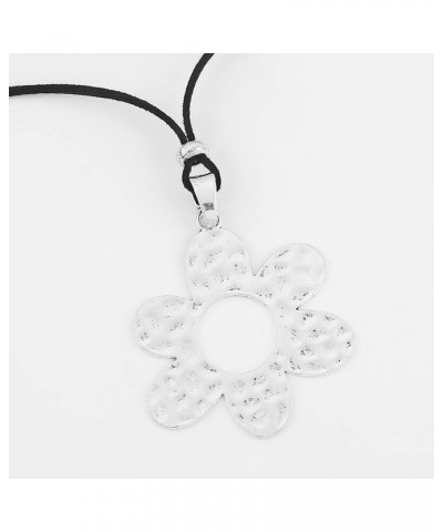 Pendant Choker,Big Silver Color Flower Pendant Long Rope Necklace Women Statement Ethnic Jewelry Lariat Necklace Women Neckla...