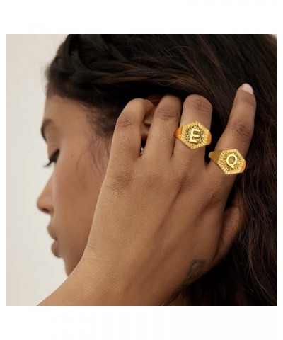 Gold Initial Letter Signet Ring, GoldChic Jewelry Women Trendy Statement Rings Women's Initials Ring for Party Letter Q $10.3...