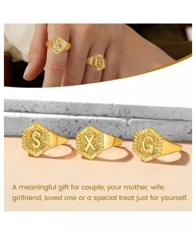 Gold Initial Letter Signet Ring, GoldChic Jewelry Women Trendy Statement Rings Women's Initials Ring for Party Letter Q $10.3...