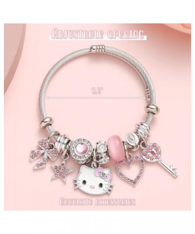 Hello Kitty Bracelets Kawaii Pink Bangle Bracelets with Jewelry Box, Adjustable Stainless Steel Anime Cartoon Bracelets Gifts...