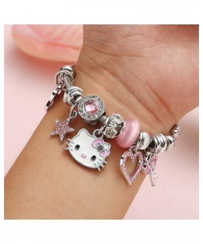 Hello Kitty Bracelets Kawaii Pink Bangle Bracelets with Jewelry Box, Adjustable Stainless Steel Anime Cartoon Bracelets Gifts...