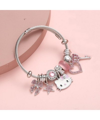 Hello Kitty Bracelets Kawaii Pink Bangle Bracelets with Jewelry Box, Adjustable Stainless Steel Anime Cartoon Bracelets Gifts...