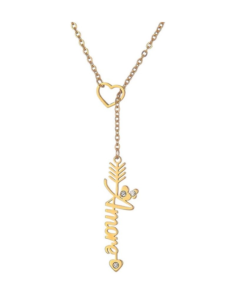 Heart Shaped Arrow Y Necklace with Name 18 + 2 in Made of PVD Gold Plated Stainless Steel Amore Stainless Steel $8.26 Necklaces