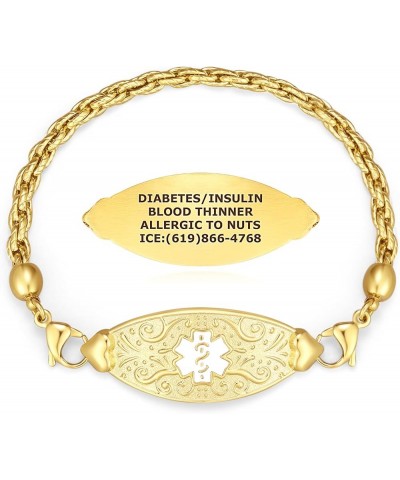 Custom Engraved Medical ID Alert Bracelets for Women - Style 6.5 Inches PVD Gold / White $23.43 Bracelets