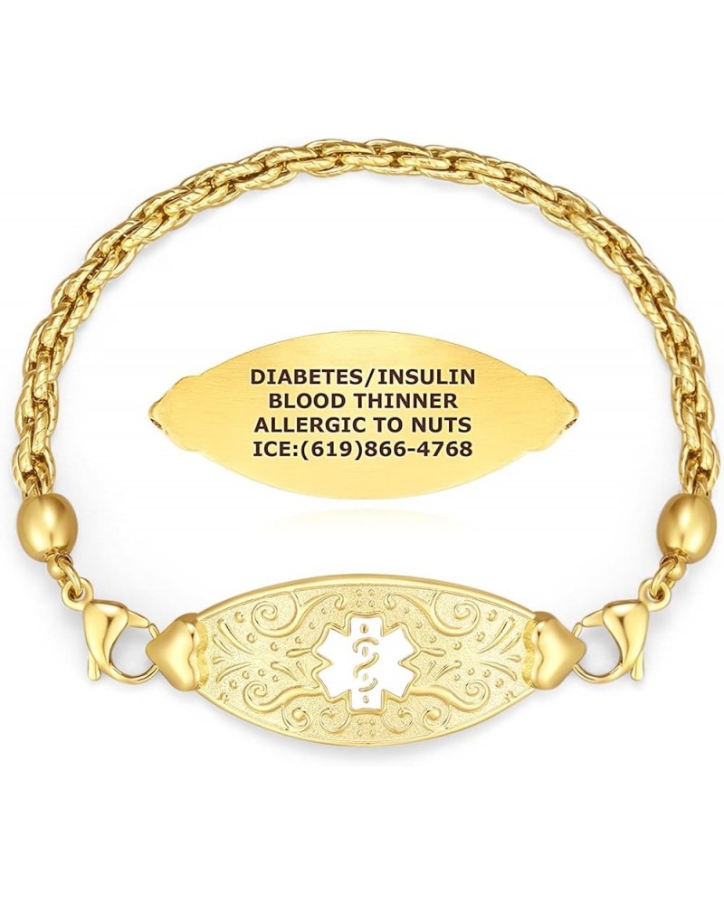 Custom Engraved Medical ID Alert Bracelets for Women - Style 6.5 Inches PVD Gold / White $23.43 Bracelets