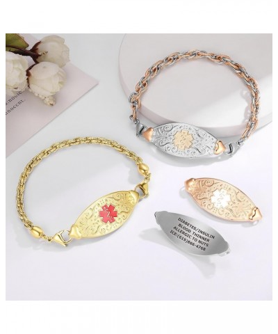 Custom Engraved Medical ID Alert Bracelets for Women - Style 6.5 Inches PVD Gold / White $23.43 Bracelets