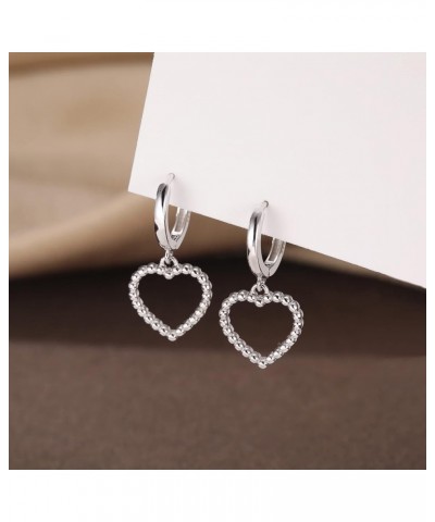 Sterling Silver 1CM Heart Hoop Earrings for Women Teen Girls Love Heart Small Hoop Earrings Huggie Heart Drop A-Silver $11.59...