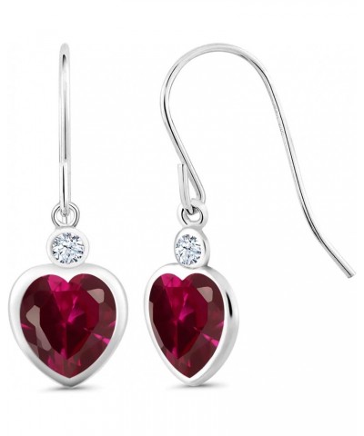 925 Sterling Silver Red Created Ruby and White Zirconia French Wire Dangle Earrings For Women (3.62 Cttw, Gemstone July Birth...