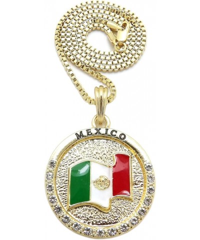 Jamaica, Cuba, Mexico Flag 24" Pendant Necklace in Box, Cuban or Rope Chain Gold Or Rhodium Tone Mexico - Gold w/ 16" Box Cha...