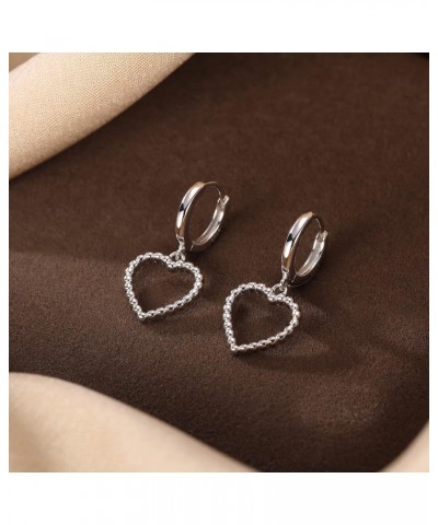 Sterling Silver 1CM Heart Hoop Earrings for Women Teen Girls Love Heart Small Hoop Earrings Huggie Heart Drop A-Silver $11.59...