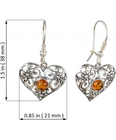 Amber Earrings - Sterling Silver Lace and Baltic Honey Amber Kidney Hook Heart Earrings - Sterling Silver Jewelry Collection ...