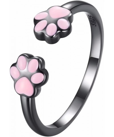 Cute Cat Ring 925 Sterling Silver Enamel Open Ring, Adjustable Animal Wrap Ring Jewelry Gift for Women Teen Girls Black $10.7...