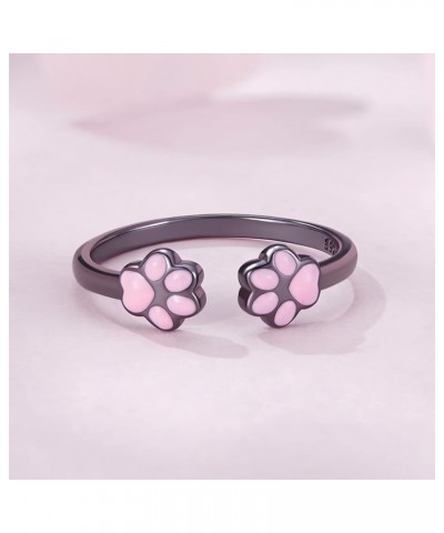 Cute Cat Ring 925 Sterling Silver Enamel Open Ring, Adjustable Animal Wrap Ring Jewelry Gift for Women Teen Girls Black $10.7...