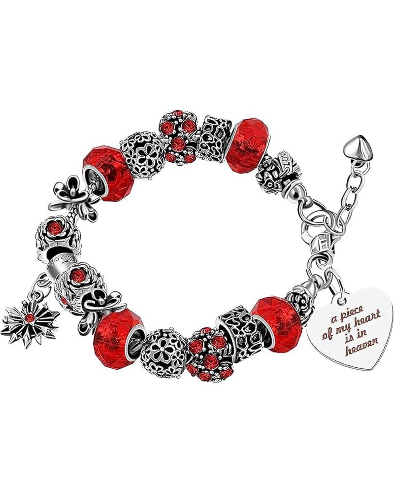 Women's Snake Charm Love Crystal Strand Beaded Bangle Bracelet - A Piece of My Heart is in Heaven Memorial Gifts Y807-Red $9....