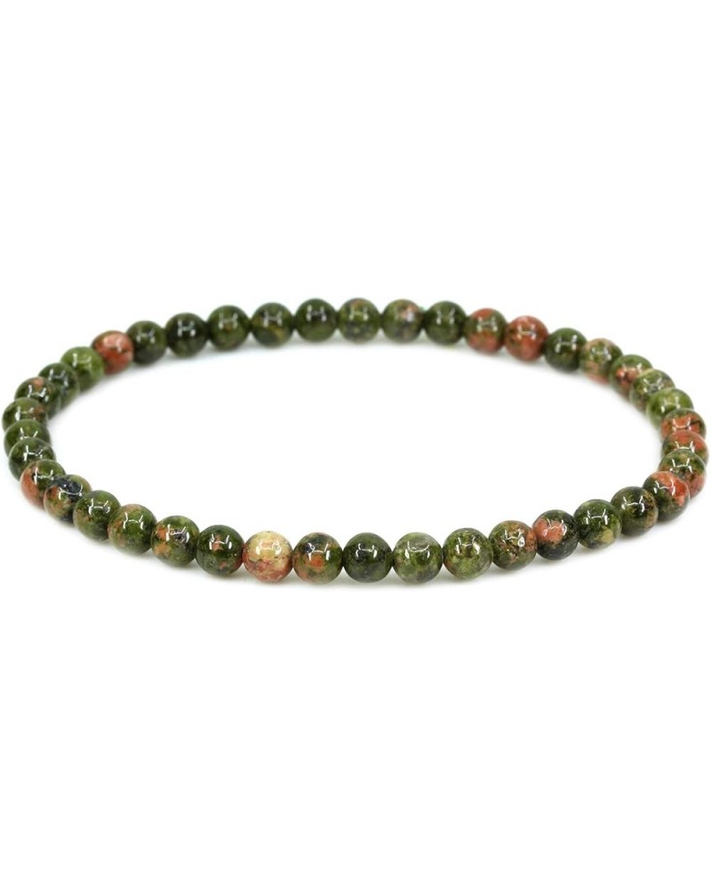 4mm Natural Round Beads Gemstones Rock Crystal Stretch Bracelet 7 Inch Unisex Green Unakite $7.31 Bracelets