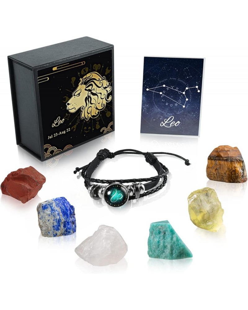 Leo Healing Crystals Gift Ideas 12 Zodiac Signs Natural Healing Crystals with Horoscope Box Set, 6 Crystal Stones, 1 Zodiac B...