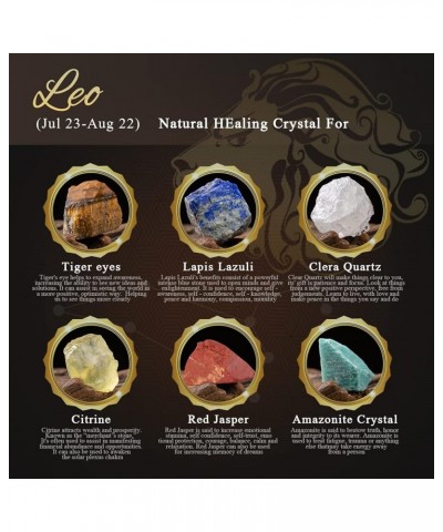 Leo Healing Crystals Gift Ideas 12 Zodiac Signs Natural Healing Crystals with Horoscope Box Set, 6 Crystal Stones, 1 Zodiac B...