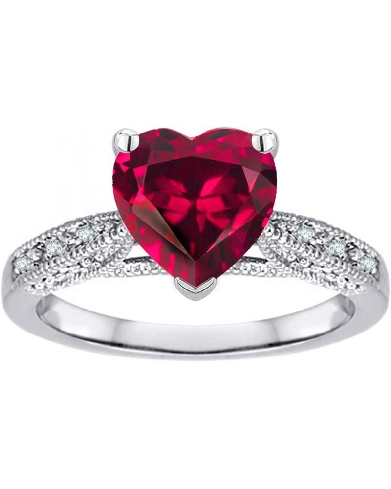 10k White Gold Heart Shape 8mm Antique Vintage Style Solitaire Engagement Promise Ring Created Ruby $140.24 Rings