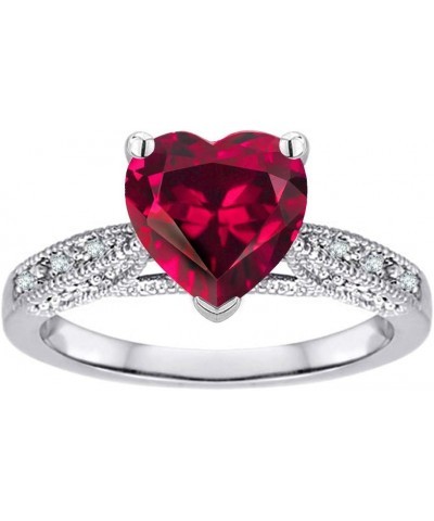 10k White Gold Heart Shape 8mm Antique Vintage Style Solitaire Engagement Promise Ring Created Ruby $140.24 Rings