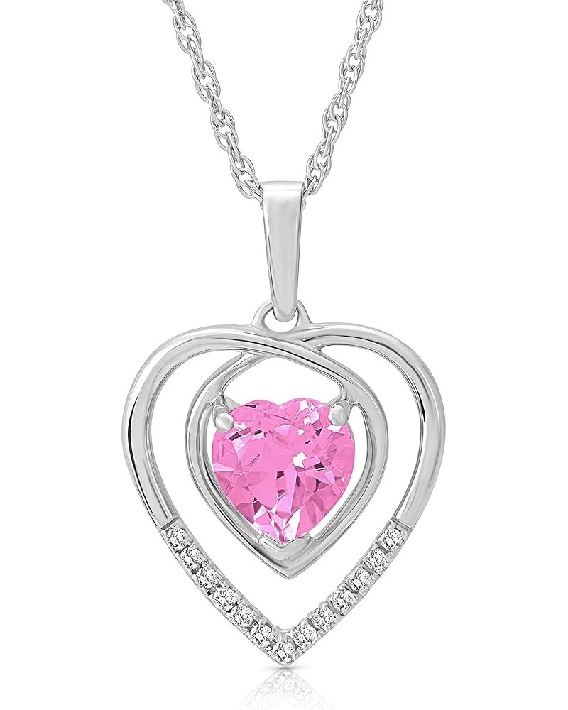 Sterling Silver Diamond and Gemstone Heart Pendant Necklace (1/20 cttw, I-J Color, I2-I3 Clarity), 18 Pink Sapphire $56.35 Ne...