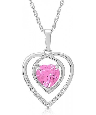 Sterling Silver Diamond and Gemstone Heart Pendant Necklace (1/20 cttw, I-J Color, I2-I3 Clarity), 18 Pink Sapphire $56.35 Ne...