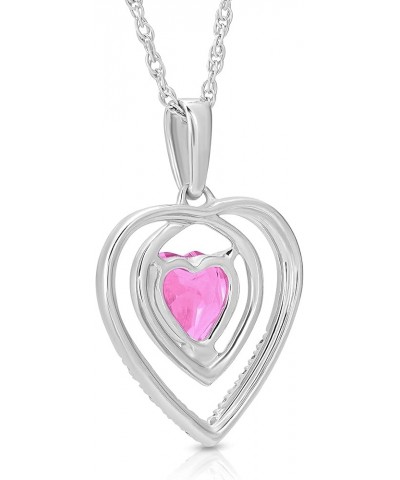 Sterling Silver Diamond and Gemstone Heart Pendant Necklace (1/20 cttw, I-J Color, I2-I3 Clarity), 18 Pink Sapphire $56.35 Ne...