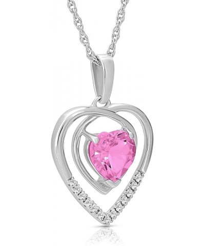 Sterling Silver Diamond and Gemstone Heart Pendant Necklace (1/20 cttw, I-J Color, I2-I3 Clarity), 18 Pink Sapphire $56.35 Ne...