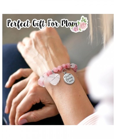 Bonus Mom Bracelet Gift Set Mother's Day Gifts for Stepmother with Floral Gratitude Card Natural Stone Bracelet Birthday Gift...